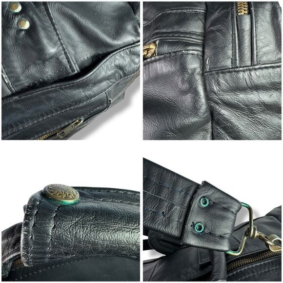 Vintage 80s 90s Y2K Duffel Travel Overnight Bag Weekender Black Leather Denim - Picture 7 of 11